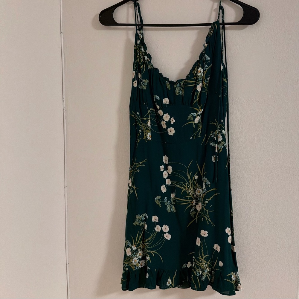 Reformation Green Floral Bisque Dress with Tie-Straps size 8 - Picture 5 of 6